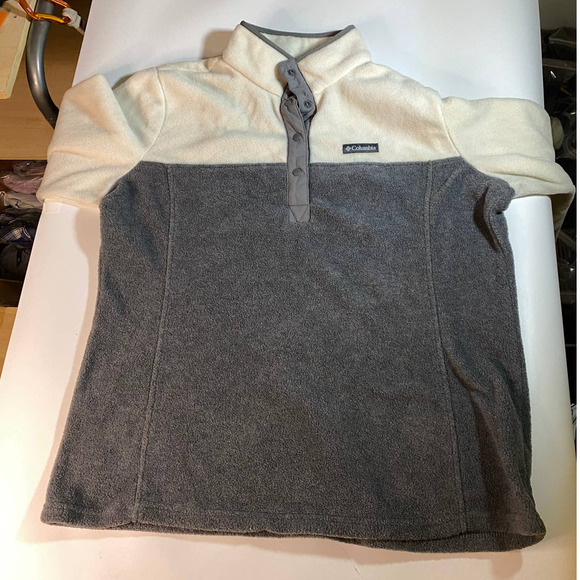 Columbia Fleece Quarter Button Jacket Gray/Cream Women's XL - Picture 2 of 7
